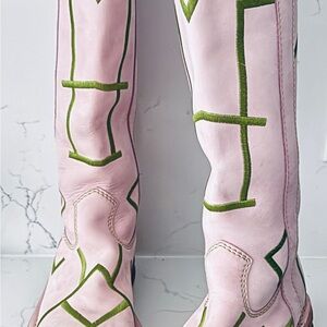 ARCHE Made in France Pink with green embroidery Knee-High Boots